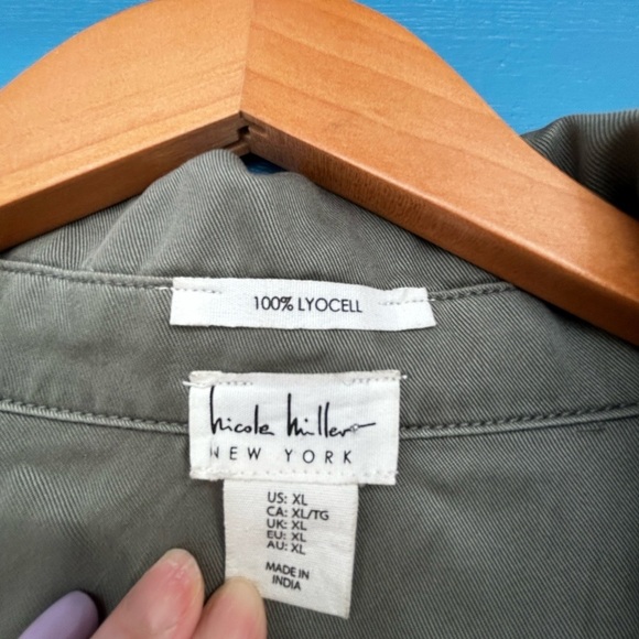 Nicole Miller Button Down Long Sleeve womens size XL Khaki - Picture 2 of 9